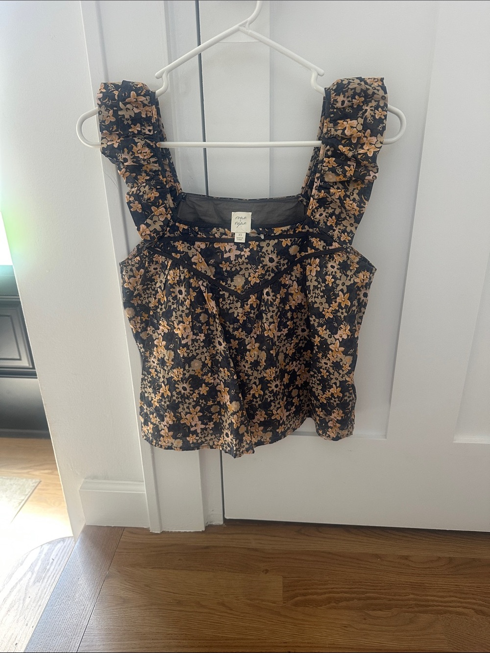 Navy Floral Ruffled-Strap Camisole